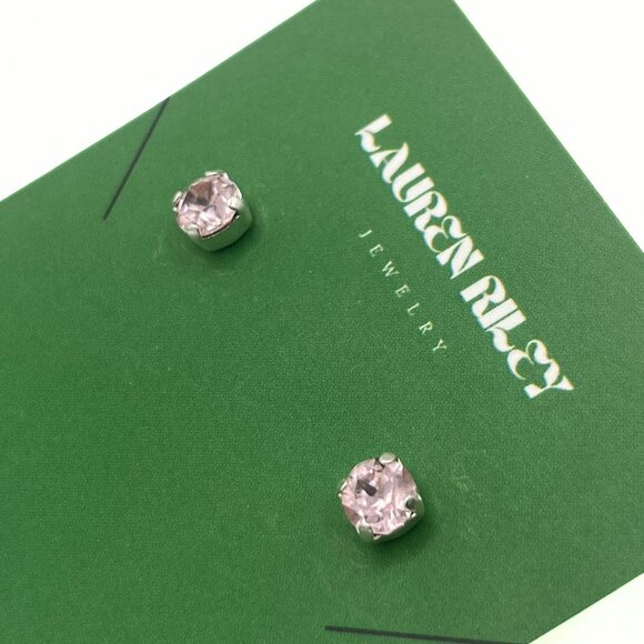 Handcrafted Light Pink Crystal Stud Earrings Shiny Silver Plated - Nickel-Free - Picture 3 of 4